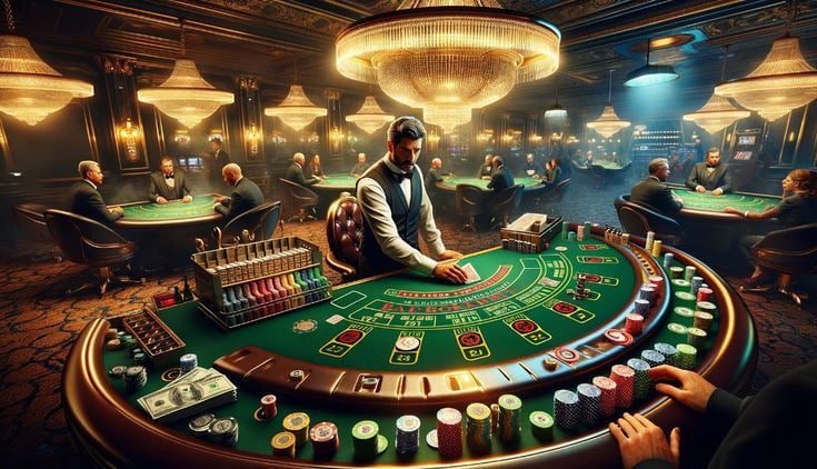 Antarmuka meja live-dealer Evolution Gaming dengan dealer profesional dan pemain di layar